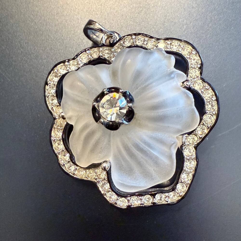 Kenneth Jay Lane Camphor Frosted Flower Rhineston… - image 1
